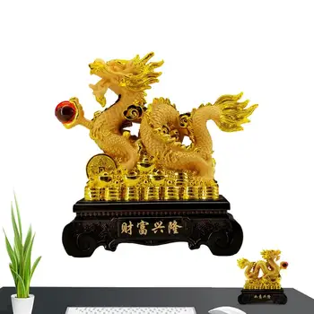 Статуя дракона Фэн-шуй, Золотая статуя дракона, символ удачи -с хрустальным шаром, традиционные предметы домашнего декора ручной работы