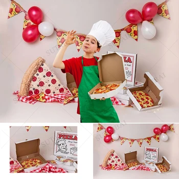 Фон для фотографии Тема приготовления пиццы Детский 1-й День рождения, украшение торта, реквизит для фотостудии