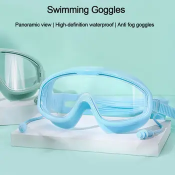 Широкий обзор для взрослых и молодежи, водонепроницаемые спортивные принадлежности с защитой от запотевания, очки для плавания, плавательные очки с затычками для ушей