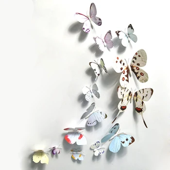 набор настенных наклеек 12 шт., красочные двухслойные наклейки с 3D бабочками на стену Для украшения вечеринки, водонепроницаемый материал