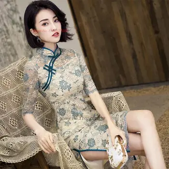 улучшенное восточное ципао 2024, китайское национальное кружевное платье в цветочек, винтажное платье чонсам, элегантное вечернее платье для банкета, vestido